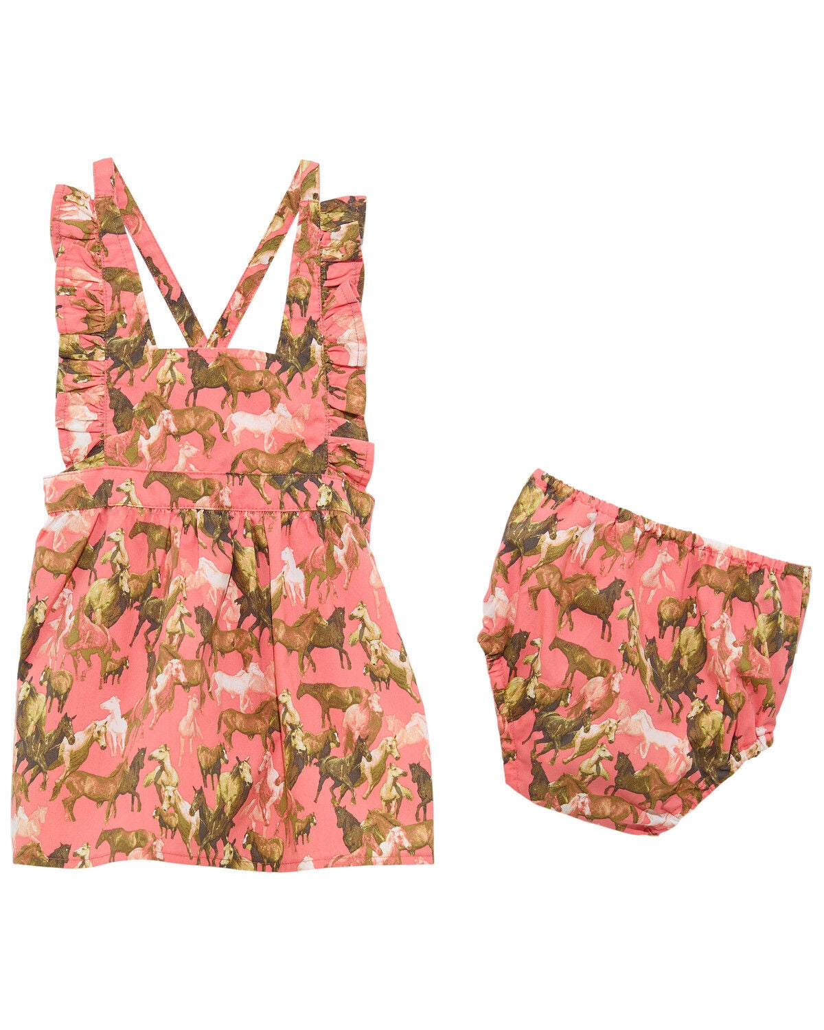 Wrangler Infant Girls' Horse Print Sleeve Dress And Diaper Set - 2 Piece, Coral, hi-res