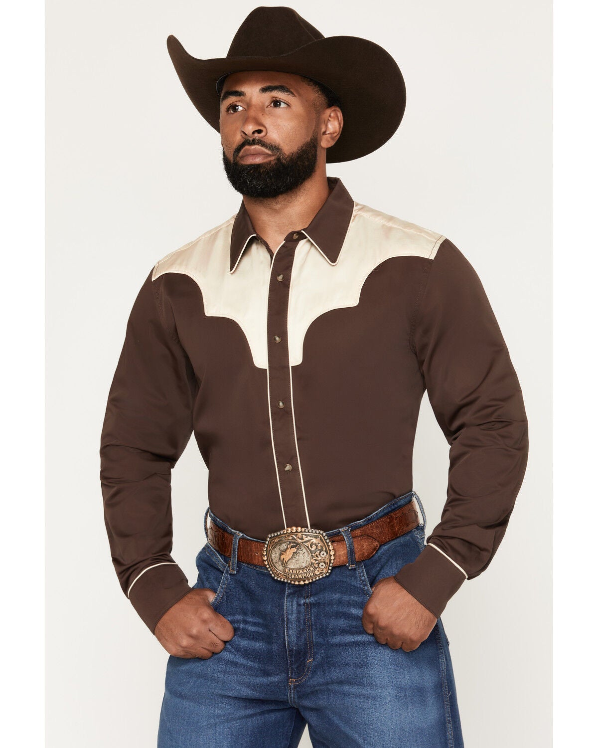 Image #1 - Cody James Black 1978&reg; Men's Winnet Solid Piped Long Sleeve Snap Western Shirt, Brown, hi-res