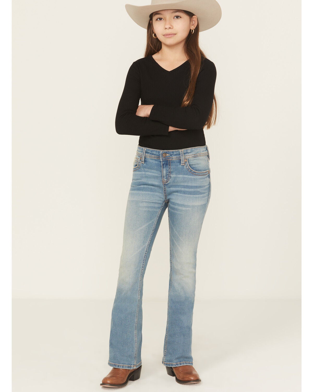 Shyanne Girls' Medium Wash Shayla Bootcut Stretch Denim Jeans, Medium Wash, hi-res