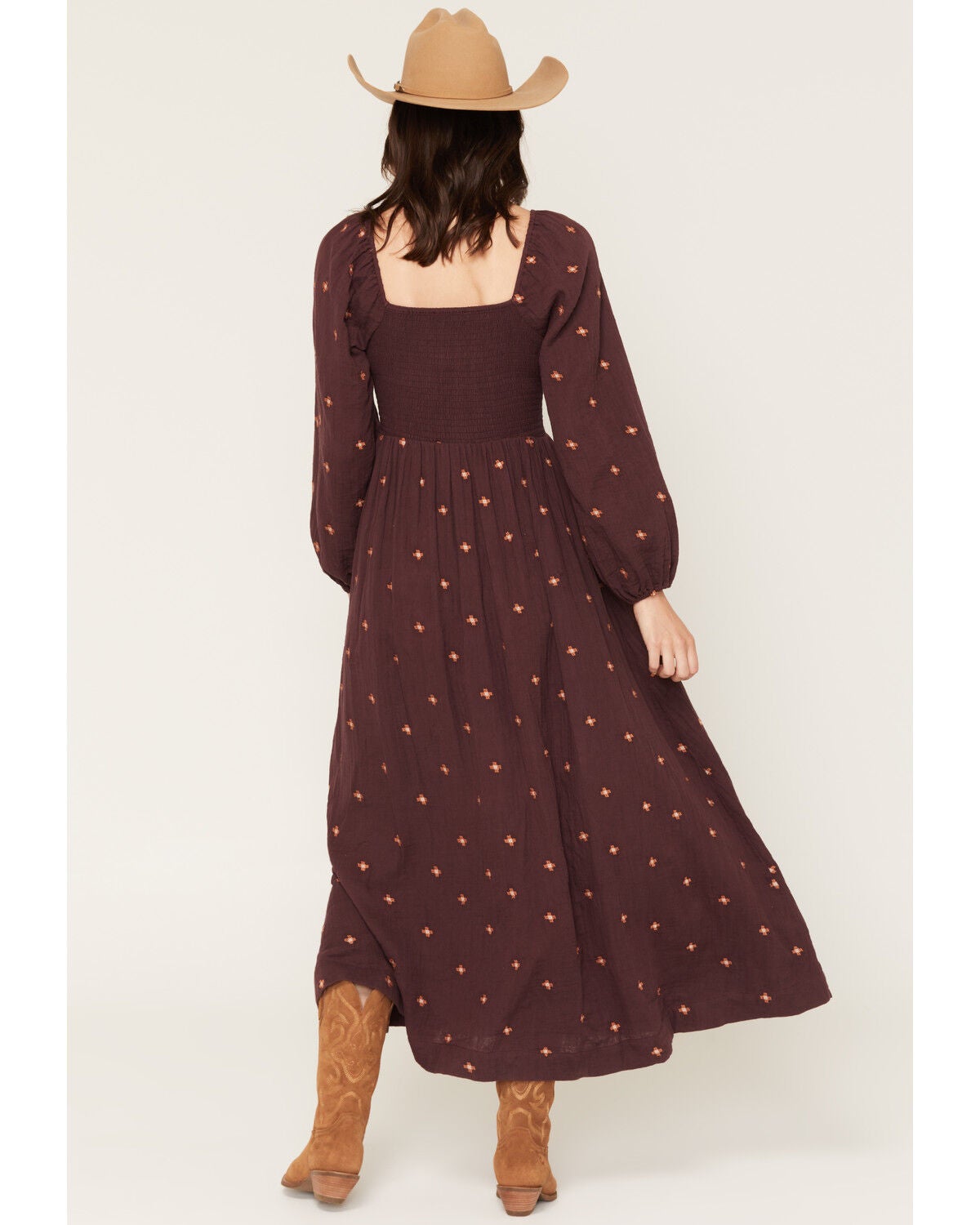 Image #4 - Rock & Roll Denim Women's Geo Print Embroidered Maxi Dress, Wine, hi-res