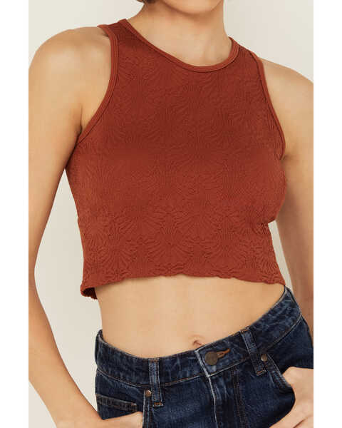 Image #3 - Fornia Women's Floral High Neck Cropped Top , Rust Copper, hi-res
