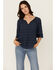 Image #1 - Shyanne Women's Cross Hatch Long Sleeve Peasant Blouse, Navy, hi-res