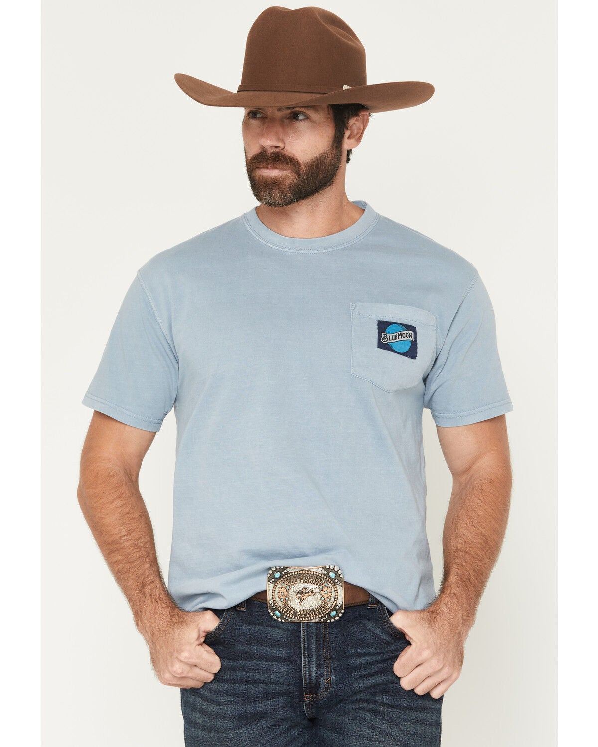 Blue Moon Men's Pocket Patch Short Sleeve Graphic T-Shirt, Light Blue, hi-res