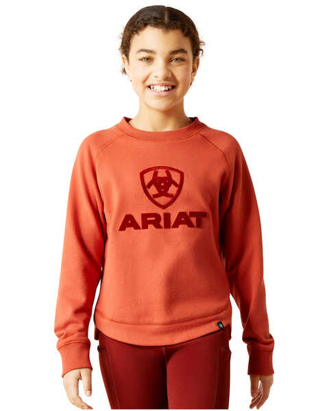 Ariat Girls' Benicia Felt Logo Sweatshirt, Rust Copper, hi-res