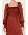 Image #3 - Wrangler Women's Jacquard Print Slit Long Sleeve Midi Dress, Rust Copper, hi-res