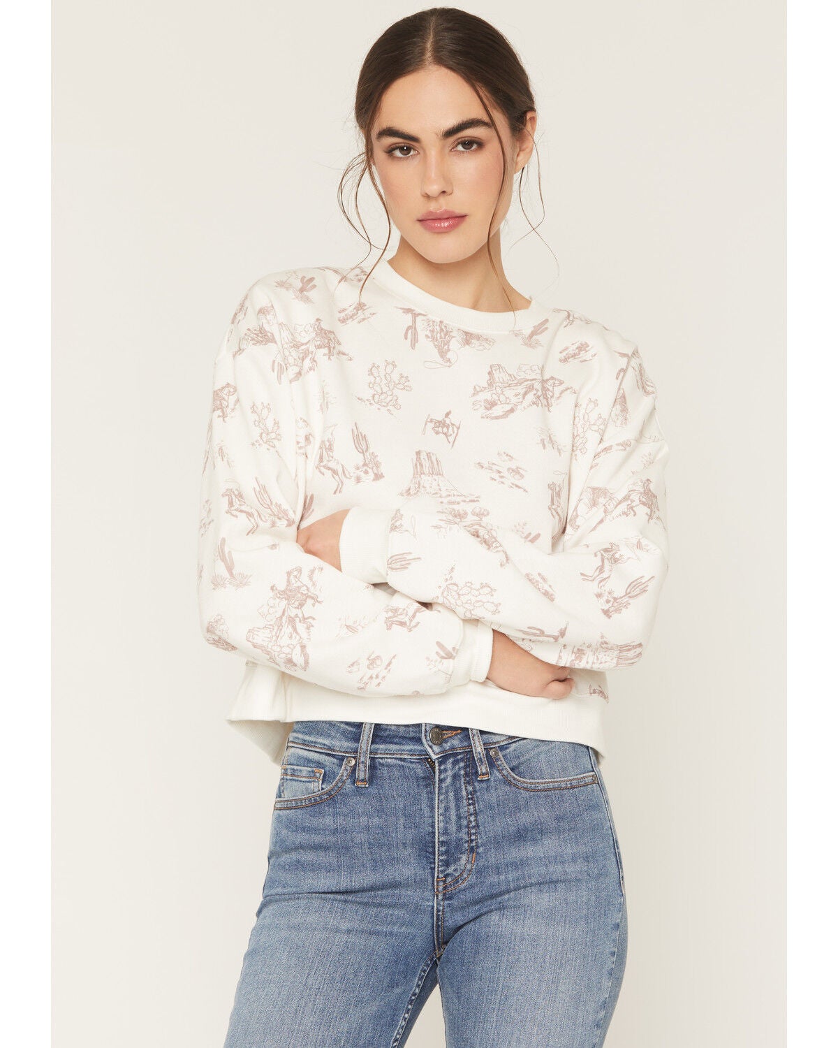 Originality Women's Conversational Print Crew Neck Sweatshirt, Cream, hi-res