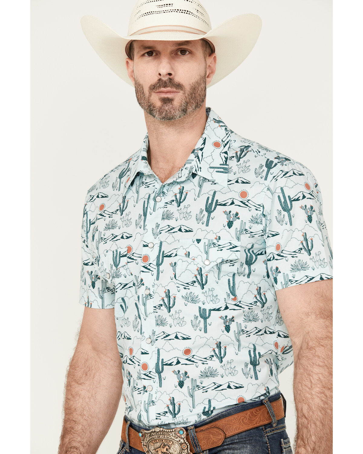 Image #2 - Rock & Roll Denim Men's Cactus Short Sleeve Western Pearl Snap Shirt, , hi-res