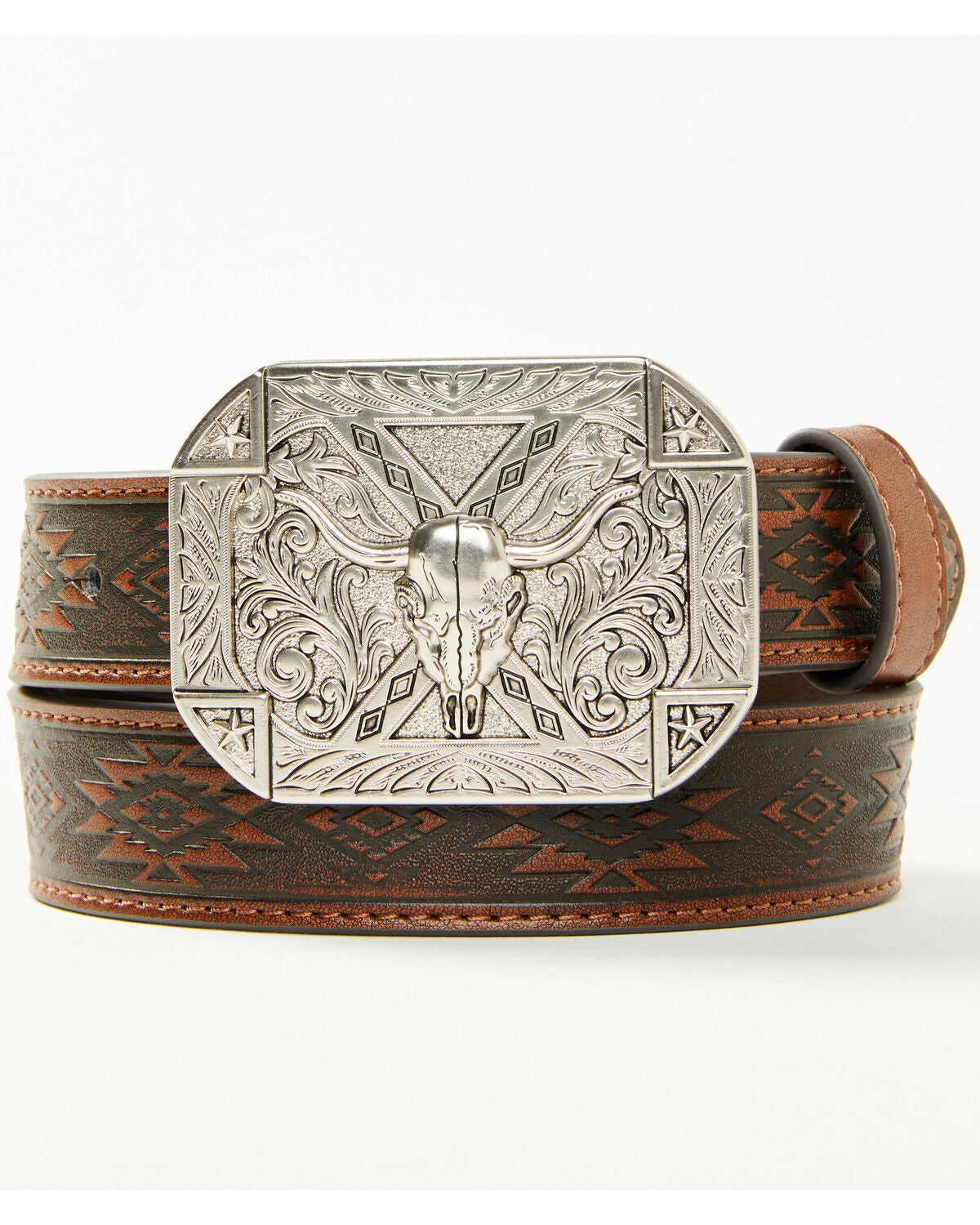 Cody James Boys' Southwestern Print Embossed Belt, Brown, hi-res