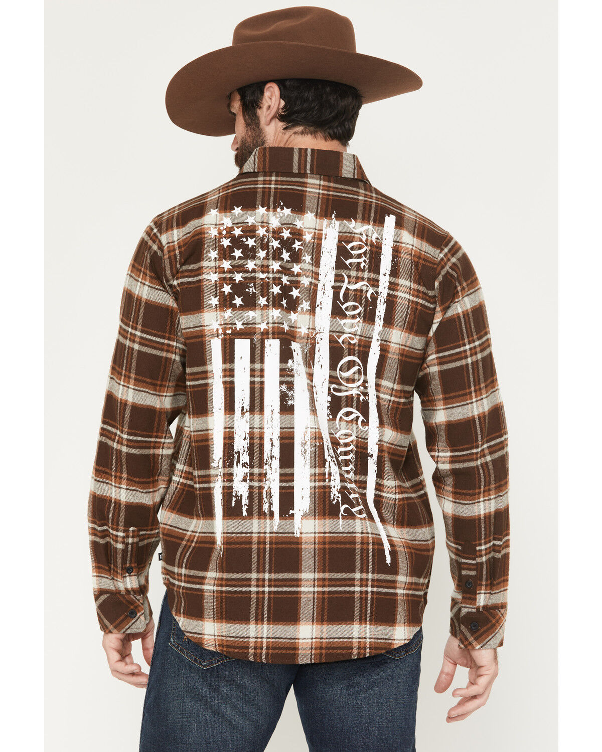 Image #1 - Howitzer Men's Boot Barn Exclusive For Love & Country Plaid Print Long Sleeve Button-Down Flannel Shirt, Brown, hi-res