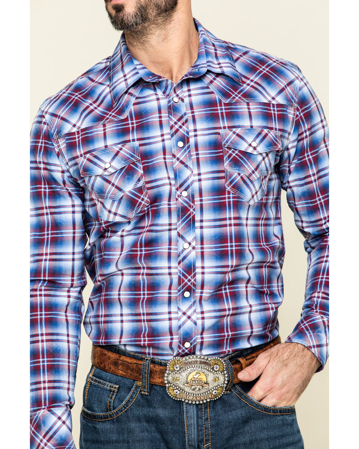 Rock & Roll Denim Men´s Ombre Crinkle Plaid Long Sleeve WesternShirt teamlce.in - Image 5
