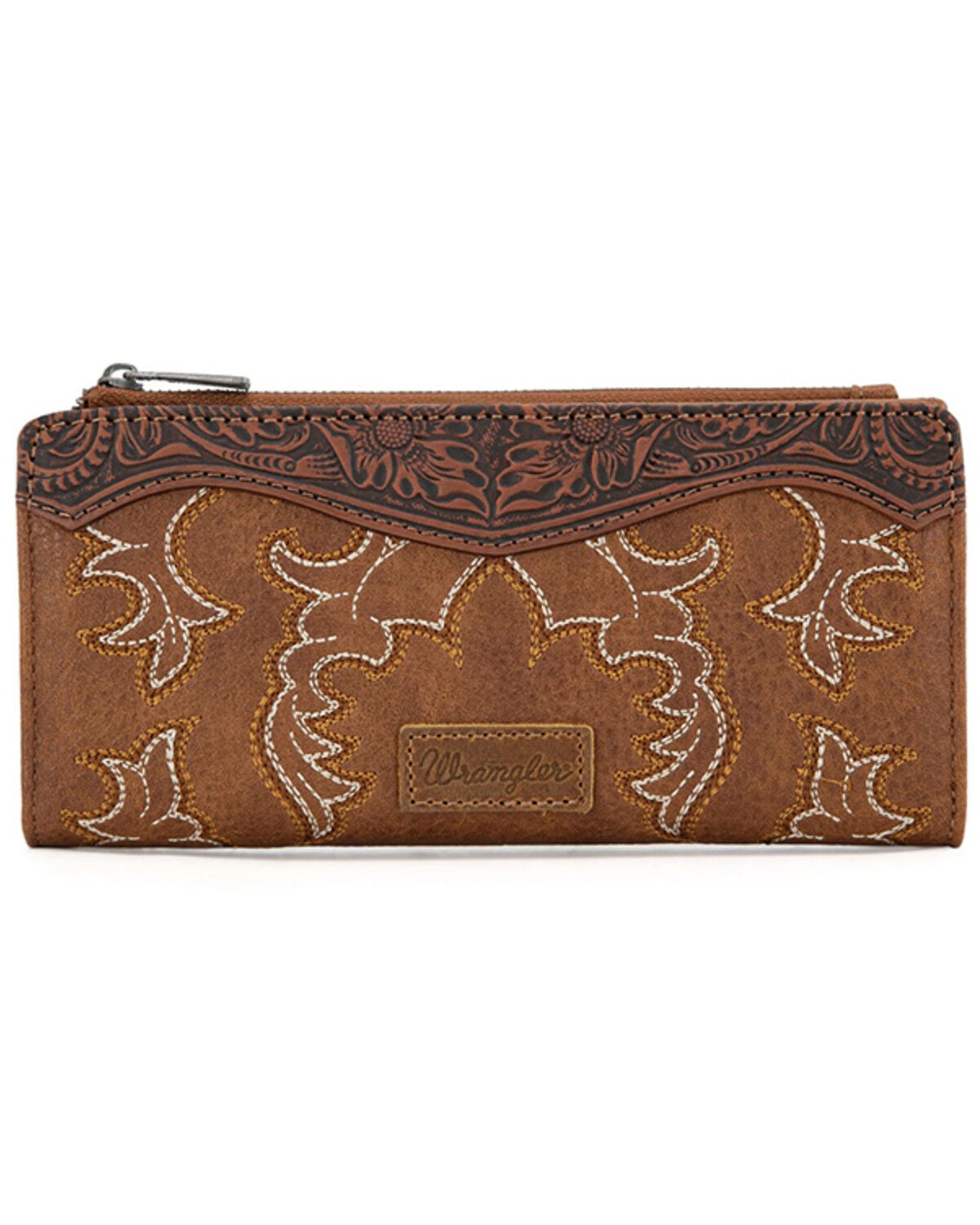 Image #1 - Wrangler Women's Jessie Tooled Bi-Fold Wallet, Brown, hi-res