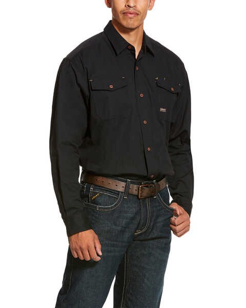 Ariat Men's Rebar Made Tough Durastretch Long Sleeve Work Shirt - Big & Tall , Black, hi-res