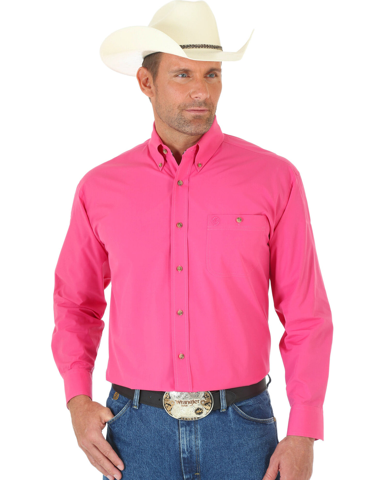 George Strait by Wrangler Men s Pink Solid Long Sleeve Western Shirt