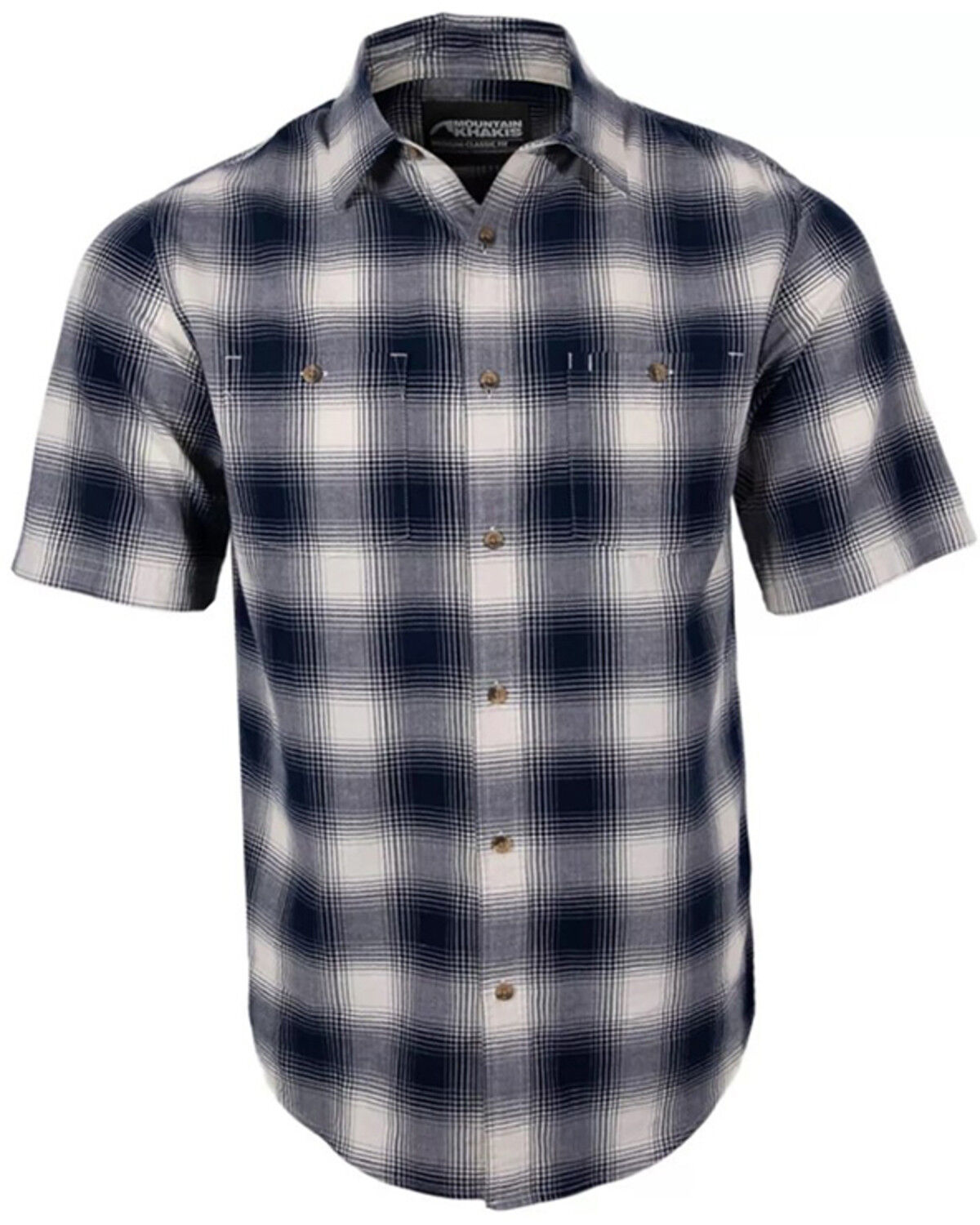 Image #1 - Mountain Khakis Men's Cyrus Plaid Print Short Sleeve Button-Down Western Shirt, Navy, hi-res