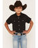 Image #1 - Burlebo Boys' Solid Short Sleeve Button-Down Stretch Performance Western Shirt, Black, hi-res