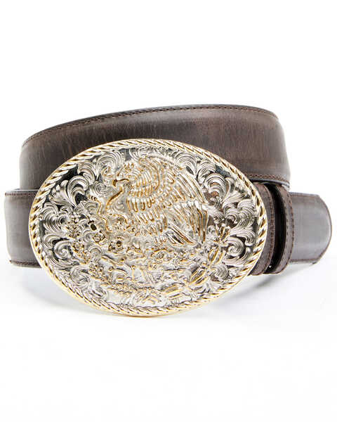 Cody James Men's Two-Tone Mexican Eagle Buckle Belt, Brown, hi-res