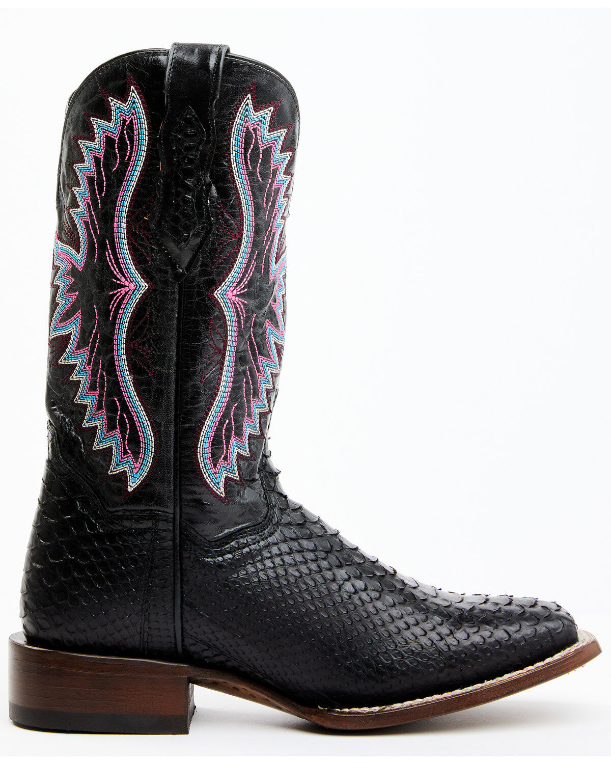 Image #2 - Dan Post Women's Back Cut Python Exotic Western Boot - Broad Square Toe, Black, hi-res