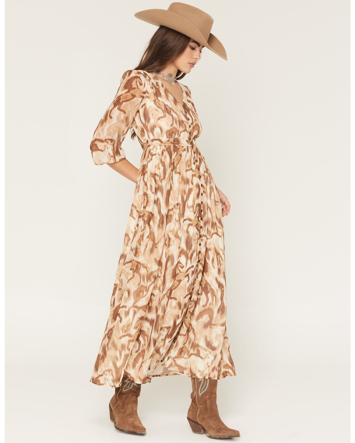 Image #4 - Shyanne Women's Horse Print Chiffon Maxi Dress, Coffee, hi-res