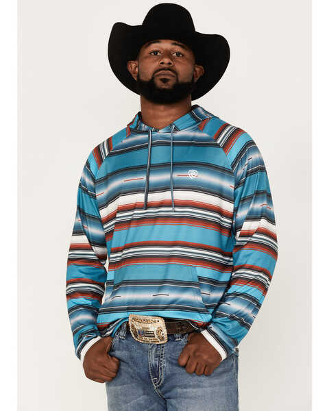 Rock & Roll Denim Men's Serape Stripe Print Hooded Sweatshirt, Indigo, hi-res