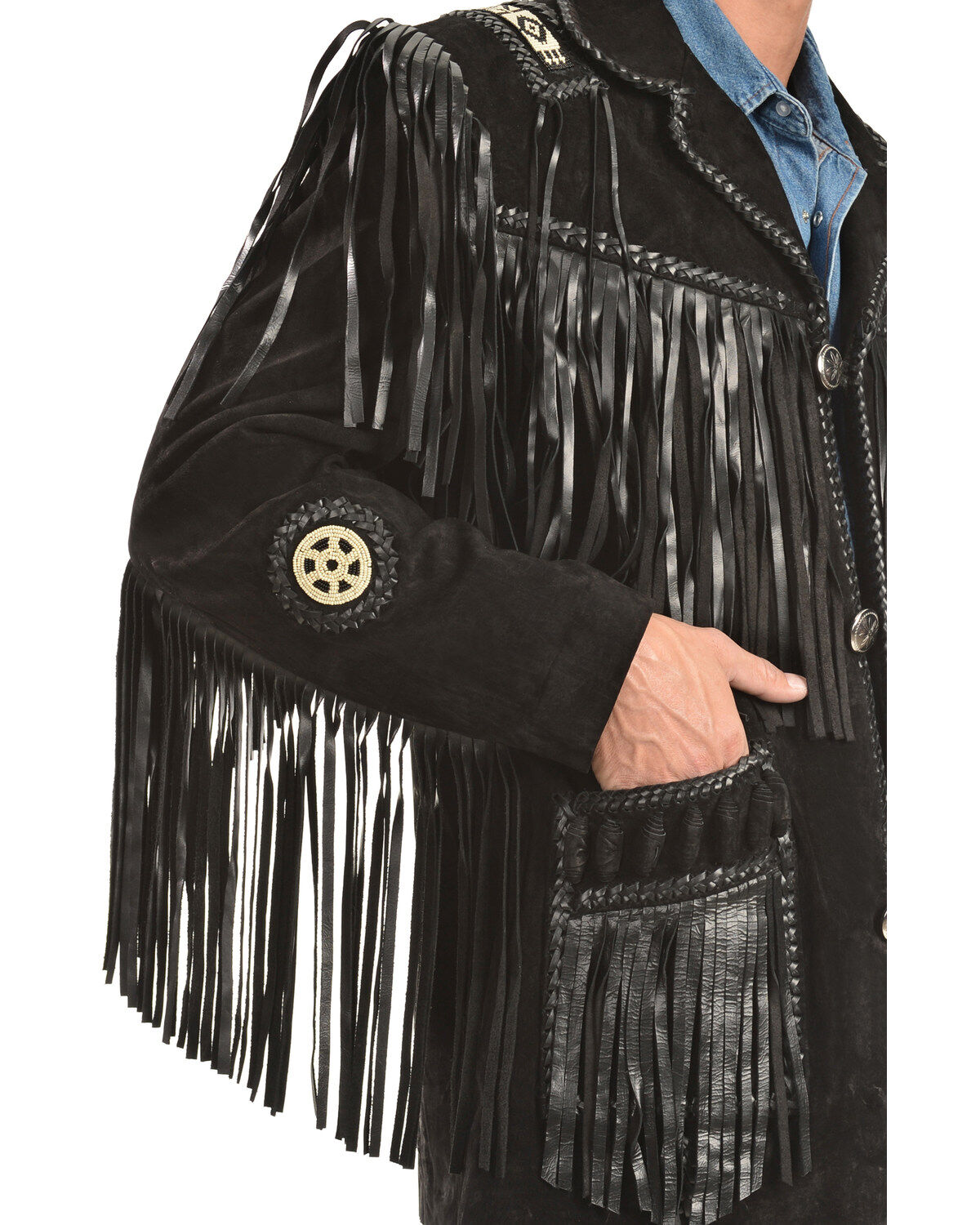Image #4 - Scully Men's Hand Laced Bead Trim Coat, Black, hi-res