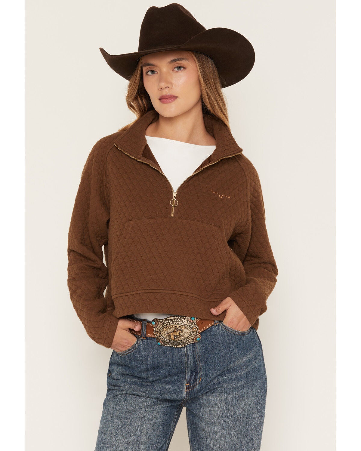 Image #1 - Kimes Ranch Women's Rita Quilted 1/4 Zip Pullover, Brown, hi-res