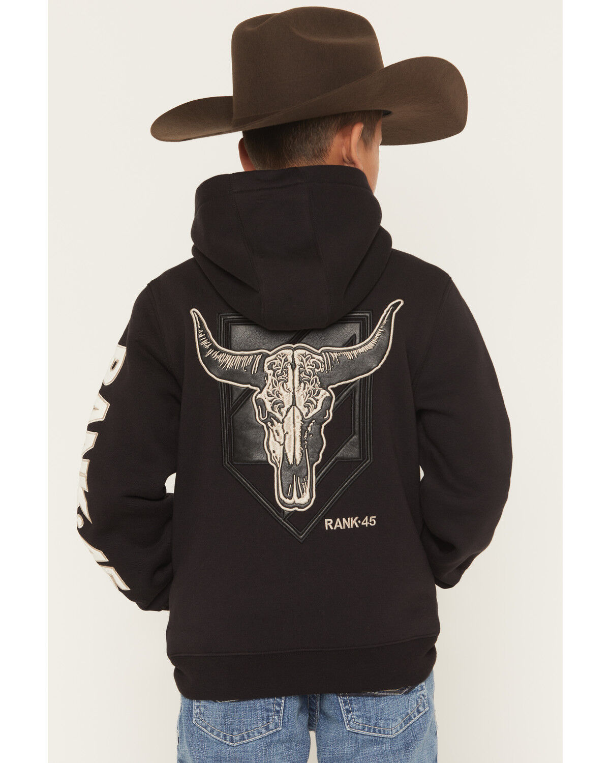 Image #1 - RANK 45® Boys' Solid Flank Hooded Sweatshirt, Black, hi-res