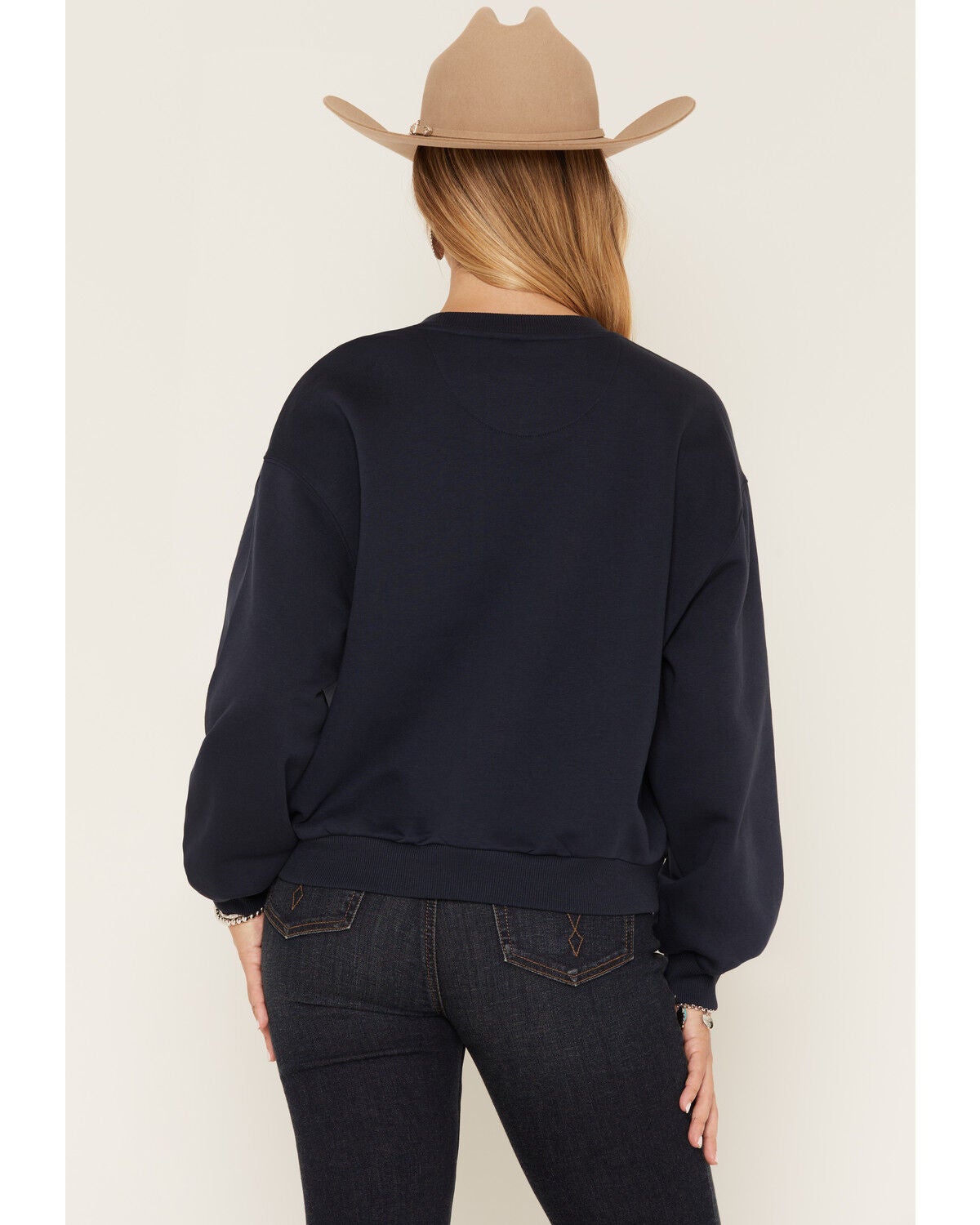 Image #4 - Wrangler Retro Women's Satin Logo Embroidered Crewneck, Navy, hi-res