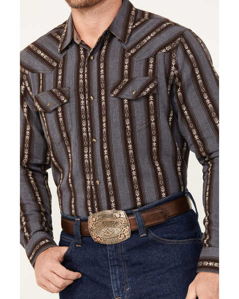 Image #3 - Cody James Men's Deluxe Striped Print Long Sleeve Snap Western Flannel, Brown, hi-res