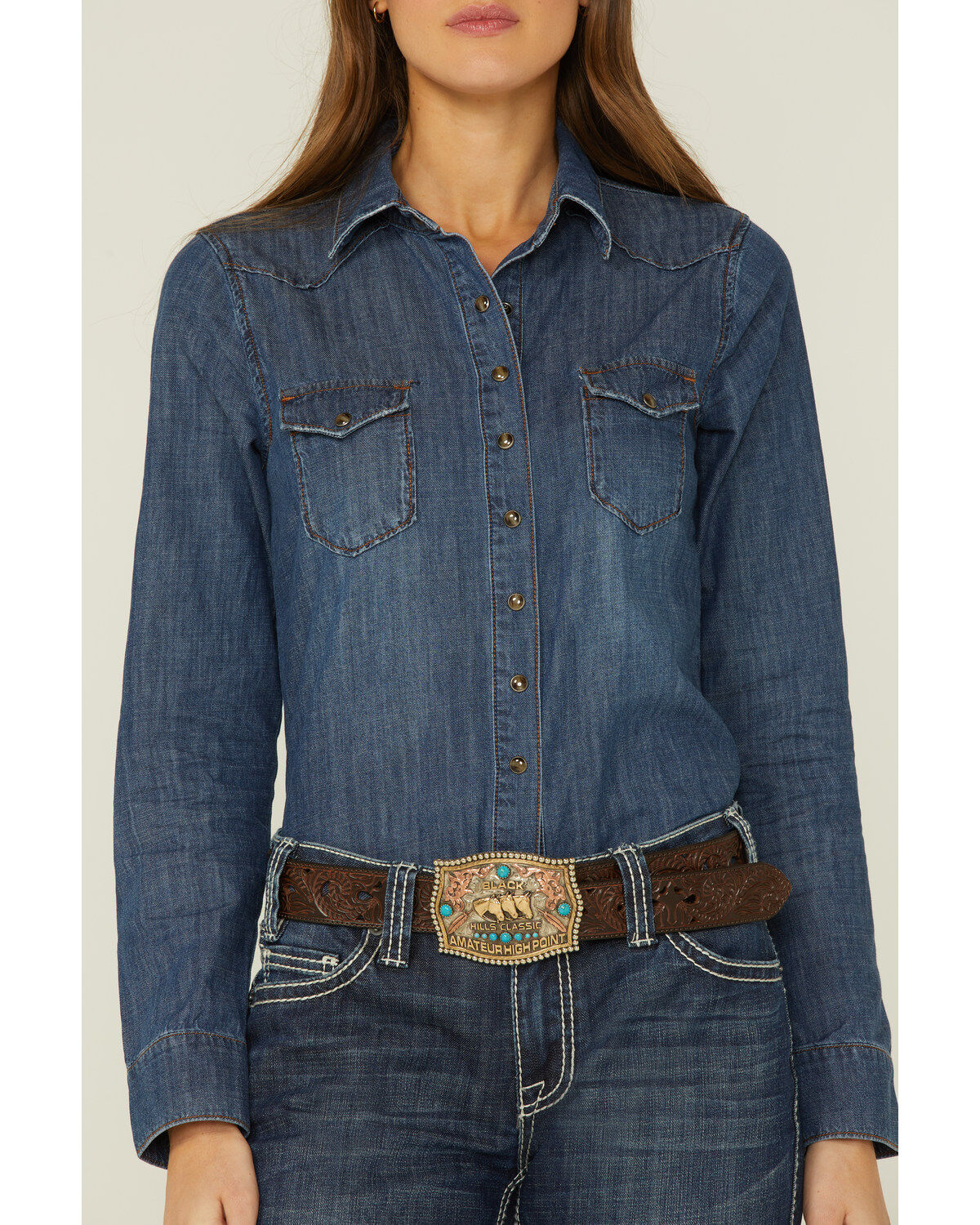 Image #2 - Shyanne Women's Dark Wash Shy Life Western Denim Shirt, , hi-res