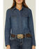 Shyanne Women's Dark Wash Shy Life Western Denim Shirt, Dark Blue, hi-res