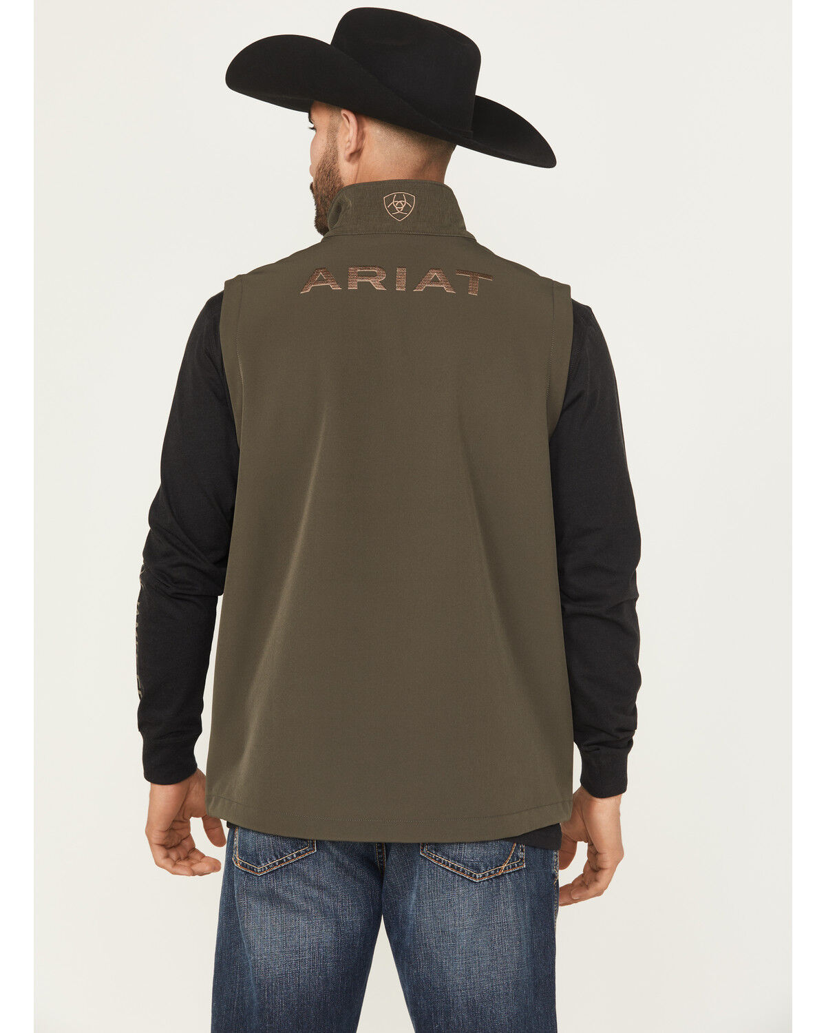 Image #1 - Ariat Men's Logo Concealed Carry Softshell Vest, Green, hi-res