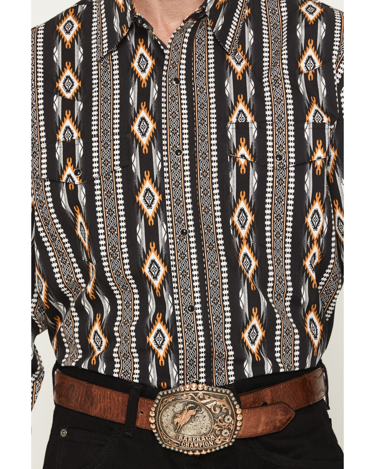Image #3 - Wrangler Men's Checotah Southwestern Print Long Sleeve Snap Western Shirt, Black, hi-res