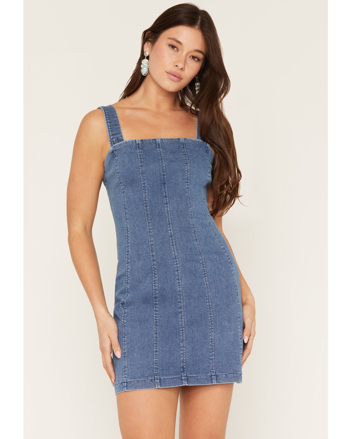 26 International Women's Medium Wash Denim Sleeveless Tube Mini Dress, Medium Wash, hi-res