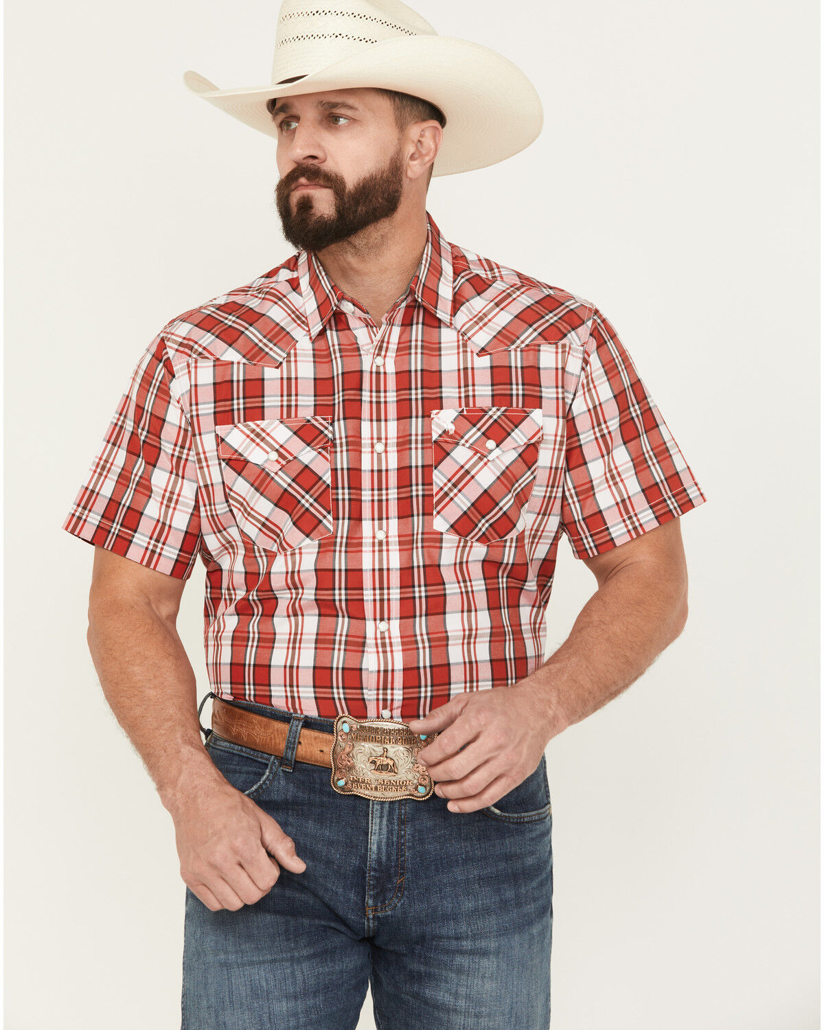 Rodeo Clothing Men´s Plaid Print Short Sleeve Snap Stretch WesternShirt