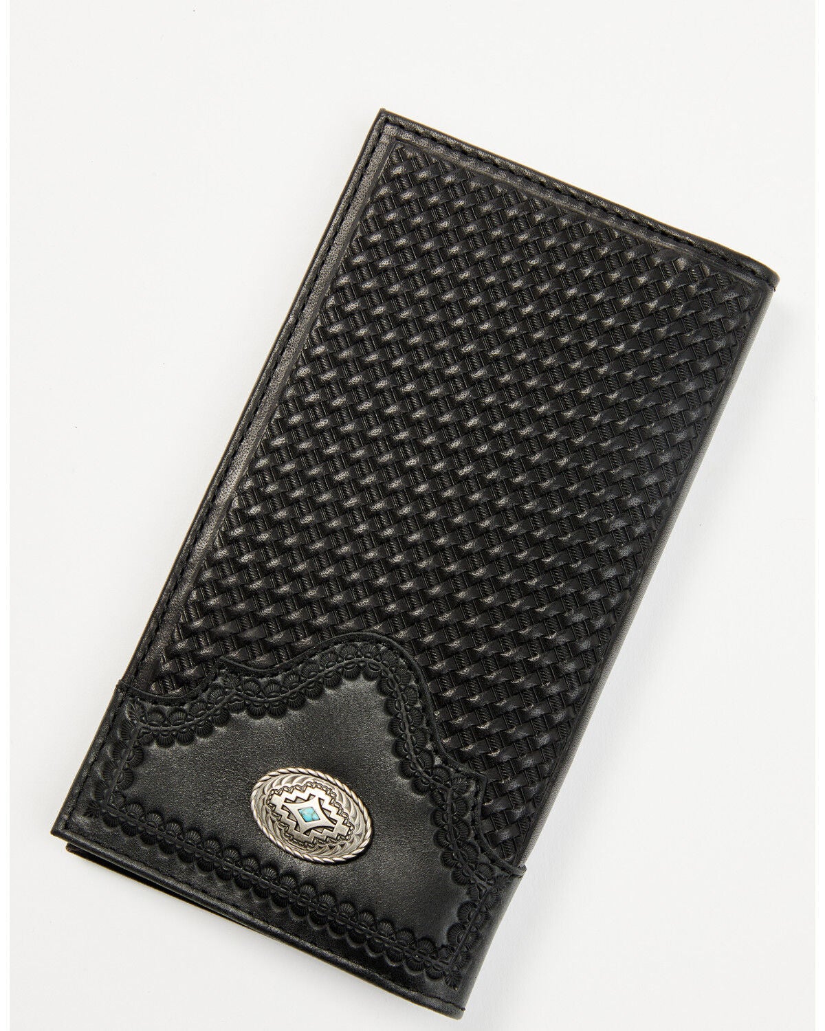 Cody James Men's Dwight Basketweave Tooled Rodeo Wallet, Black, hi-res