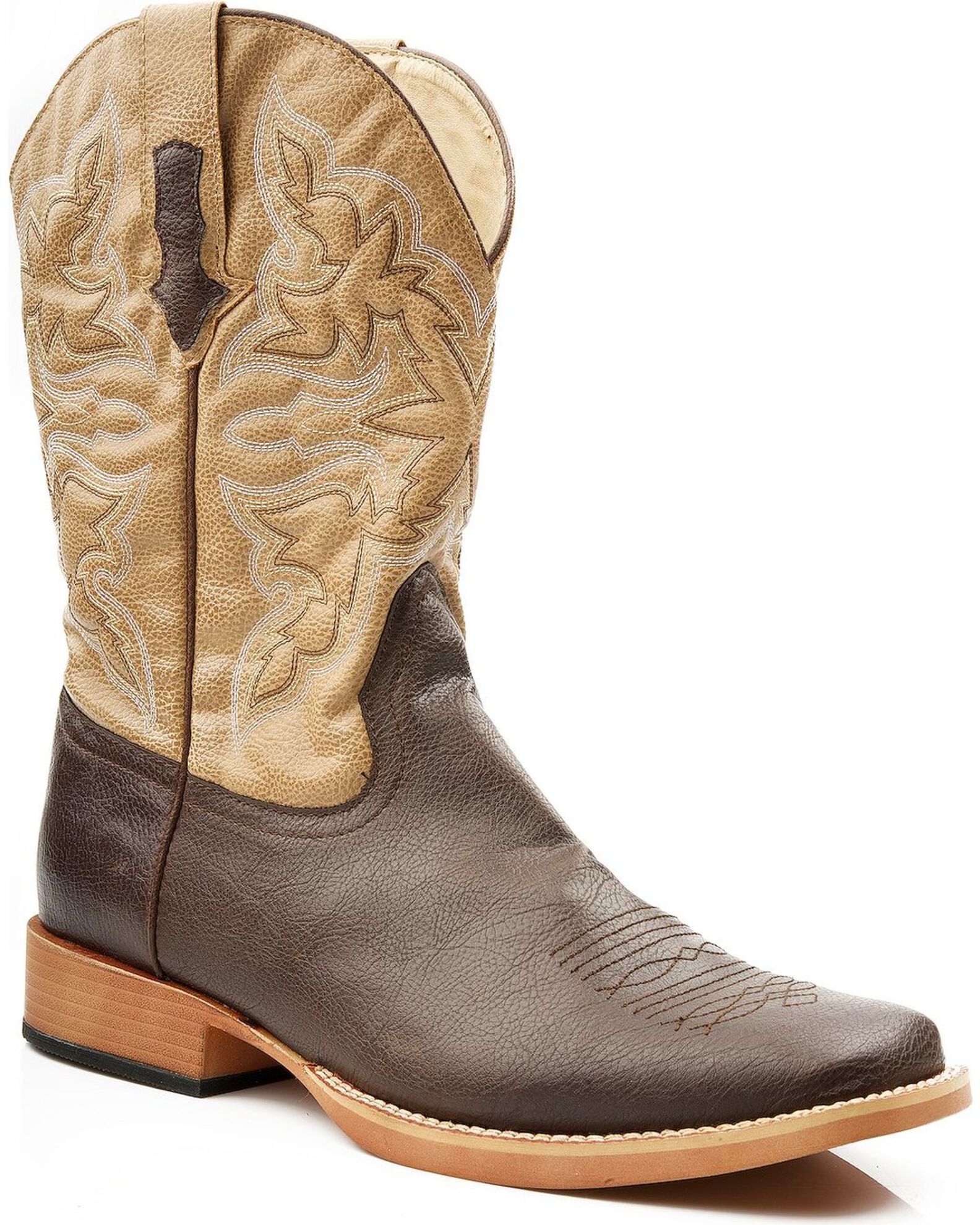 Roper Square Toe Faux Leather Western Boots - Mens, Brown
