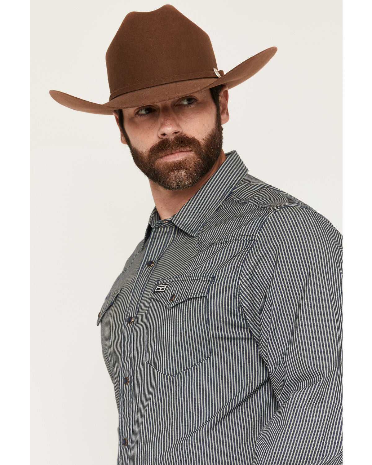 Image #2 - Kimes Ranch Men's Quentin COOLMAX&reg; Striped Print Long Sleeve Snap Stretch Western Shirt, Navy, hi-res