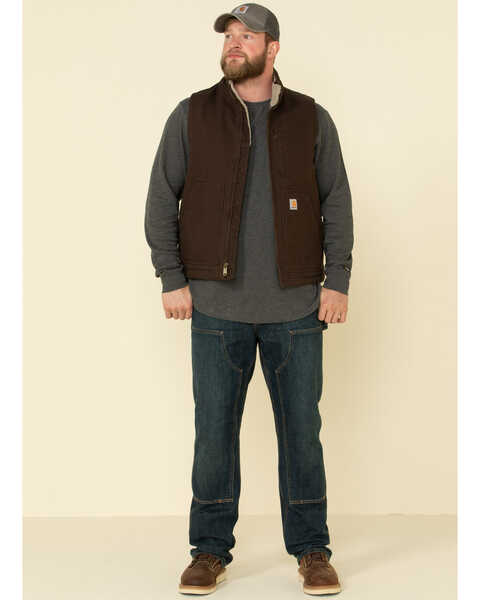 Carhartt Men's Large Dark Brown Washed Duck Sherpa Lined Mock Neck Vest