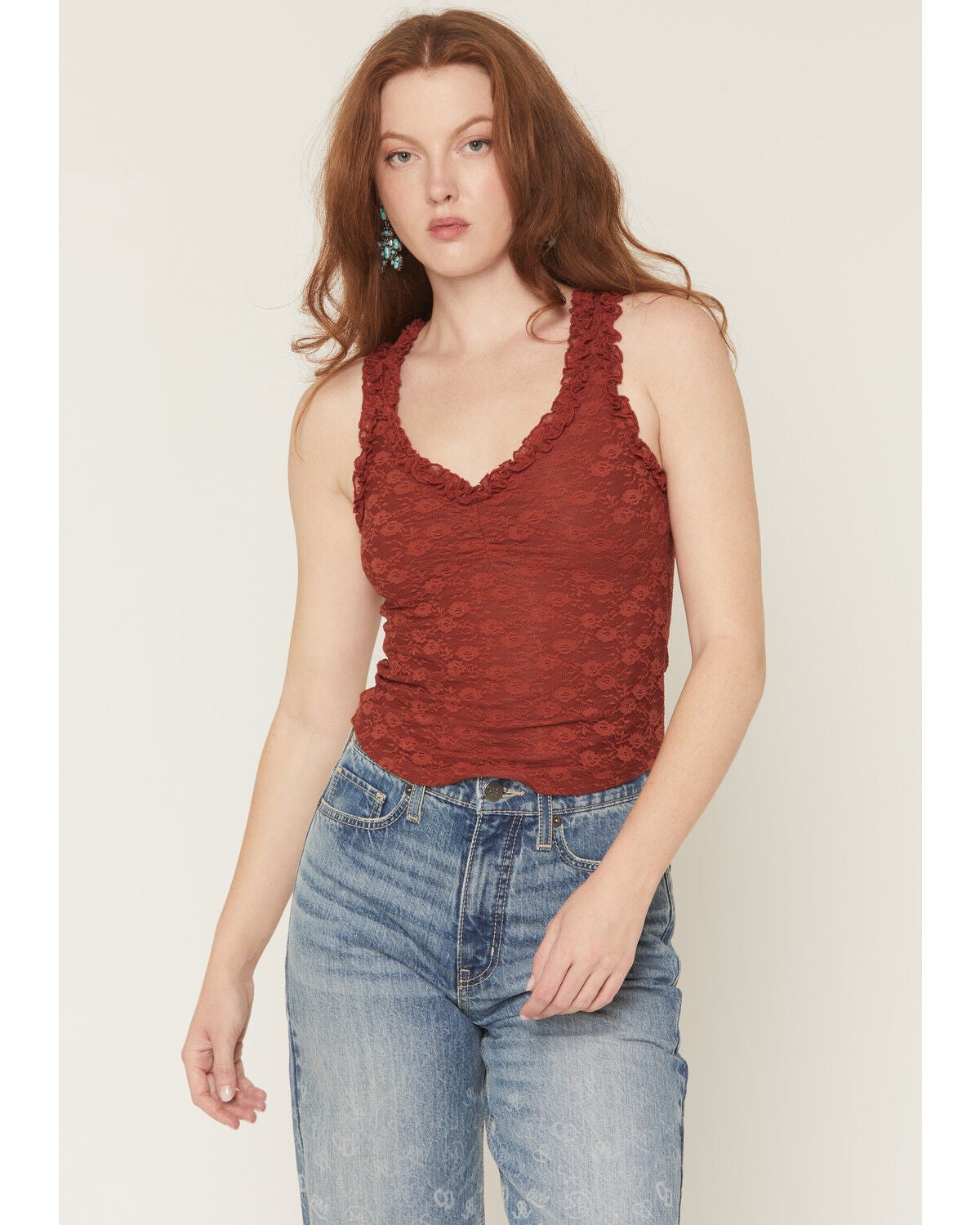Originality Women's Solid Lace Tank Top, Rust Copper, hi-res