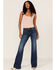 7 For All Mankind Women's Medium Wash Mid Rise Dojo Trouser Flare Jeans, Blue, hi-res