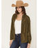 Image #2 - Rock & Roll Denim Women's Oversized Studded Velvet Concho Button Shirt, Olive, hi-res