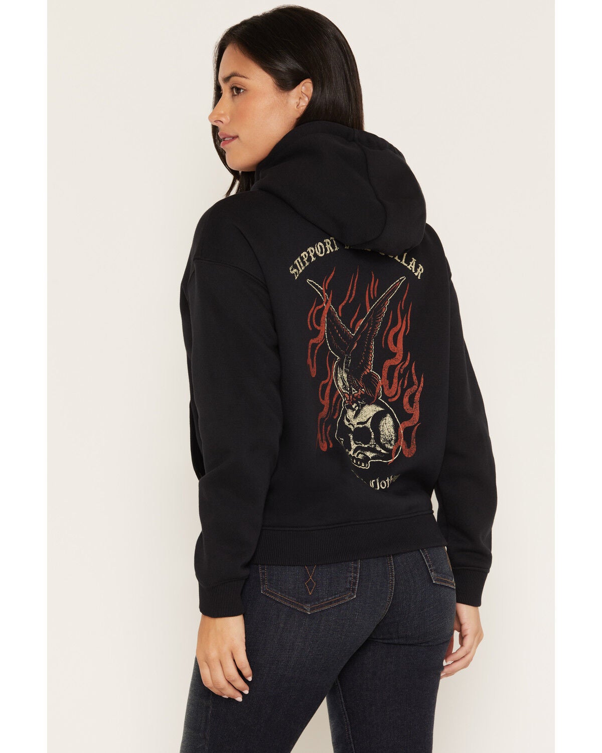 Troll Co Women's Burning Graphic Work Hoodie, Black, hi-res