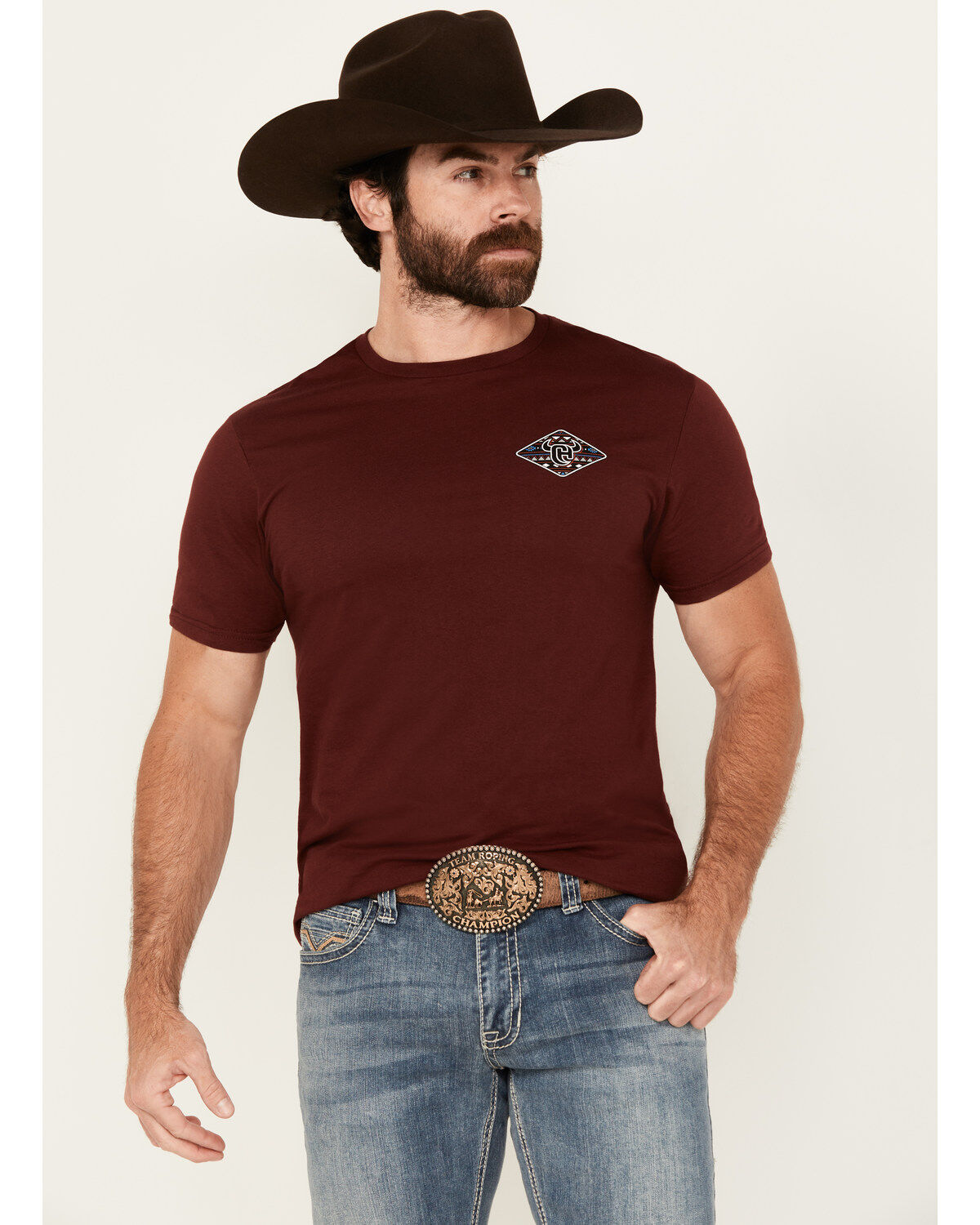 Image #2 - Cowboy Hardware Men's Boot Barn Exclusive Southwestern Logo Short Sleeve Graphic T-Shirt, Burgundy, hi-res