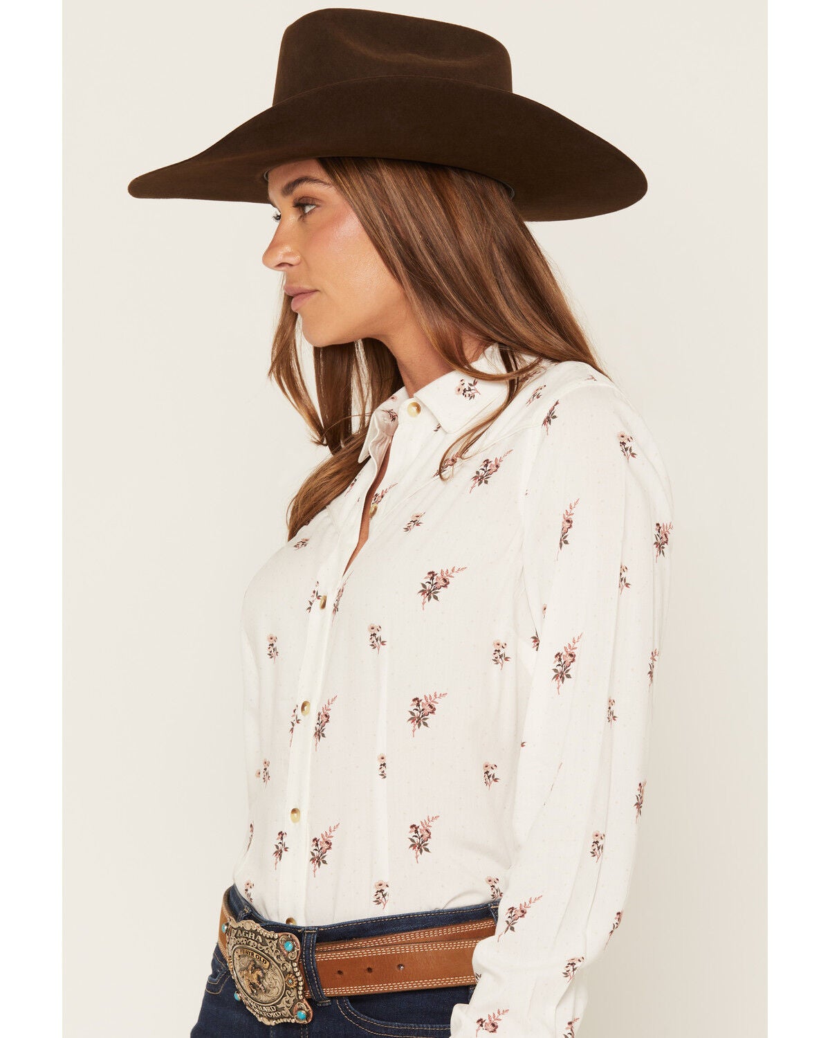 Image #2 - Shyanne Women's Sagewind Floral Print Long Sleeve Button-Down Western Shirt, White, hi-res