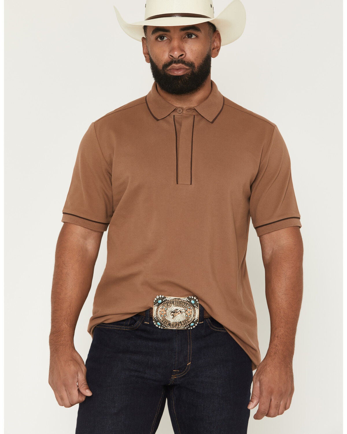 Cody James Black 1978&reg; Men's Cooper Solid Short Sleeve Stretch Polo, Lt Brown, hi-res