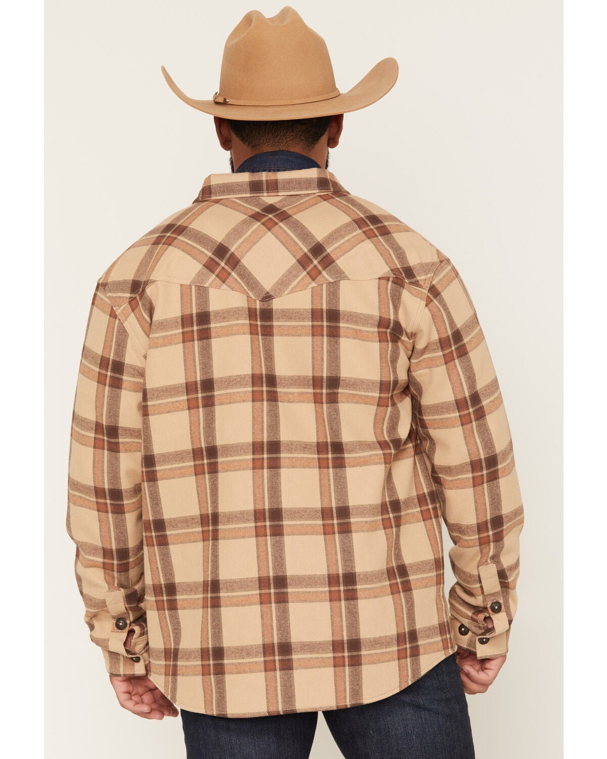Image #4 - Cody James Men's Hombre Plaid Print Sherpa Lined Shirt Jacket, Tan, hi-res