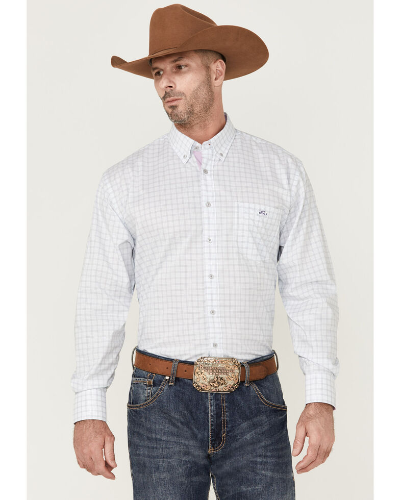 Resistol Men's Milton Small Check Plaid Long Sleeve Button-Down Western Shirt , White, hi-res