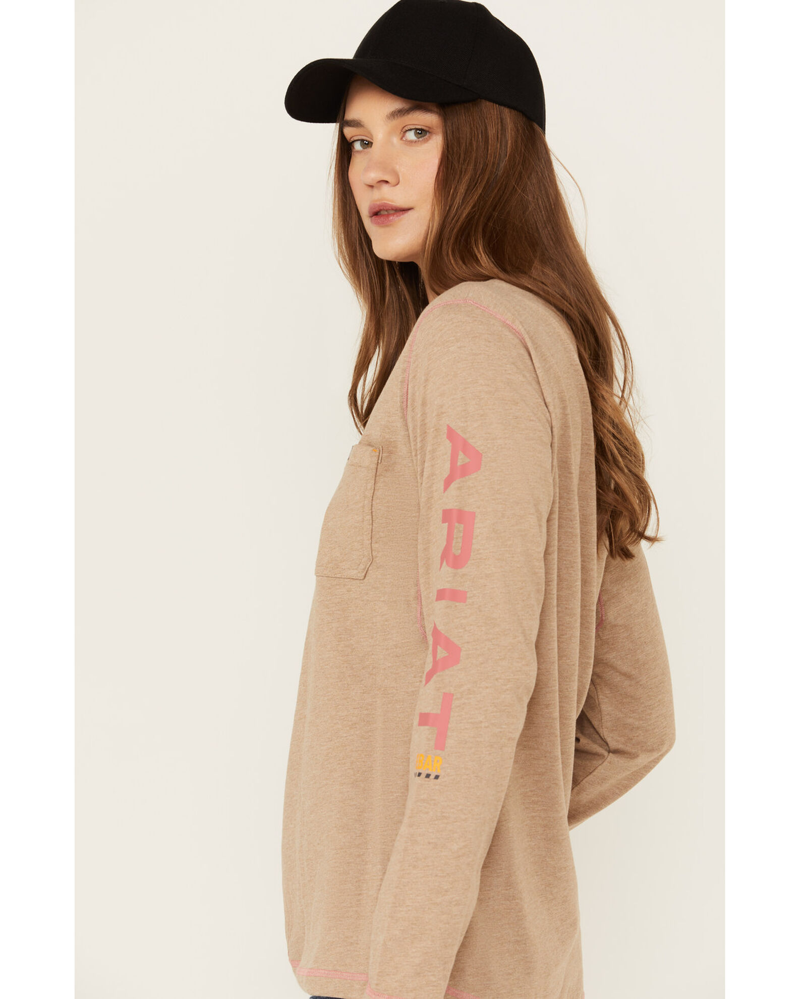 Image #2 - Ariat Women's Rebar Workman Logo Long Sleeve Work T-Shirt, Beige, hi-res