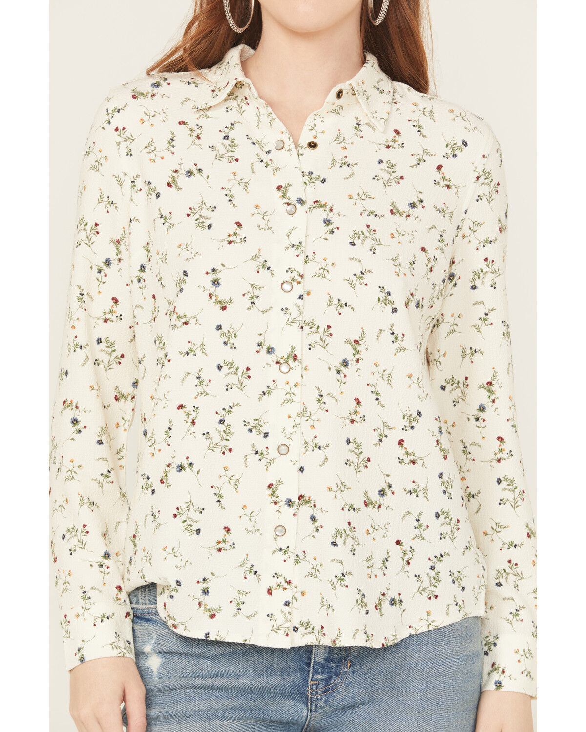 Image #3 - Idyllwind Women's Snowden Floral Print Long Sleeve Featherlight Western Shirt, Cream, hi-res