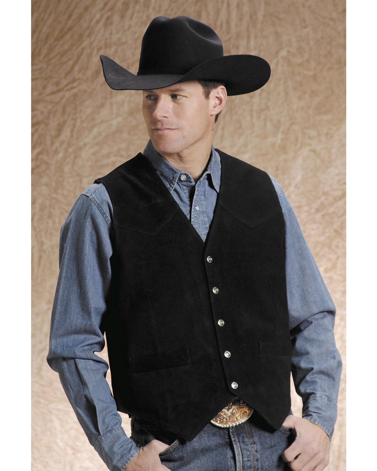 Roper Suede Vest - Big & Tall, Black, hi-res